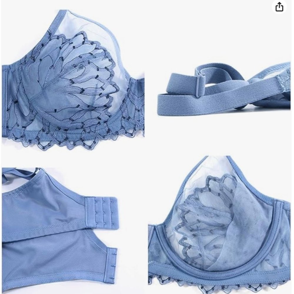 HSIA Minimizer Underwire 36DD Bra Full Coverage Lace Plus Size Unlined - Blue